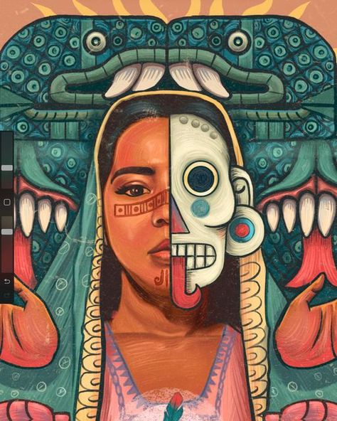 Latino Illustration, Aztec Inspired Art, Mexican Illustration Art, Mayan Painting Art, Mayan Inspired Art, Xochiquetzal Art, Mexican Illustration, Mexican Prints, Aztec Goddess