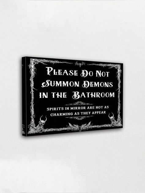 Rustic 'Please Do Not Summon Demons In The Bathroom' Wooden Sign - Framed Halloween Decor, Spooky Gothic Wall Art For Home, Multi-Purpose Country Style, No Power Needed, High-Quality Wood, Ideal Housewarming Gift Multicolor Scandinavian   Wood Halloween,Letter Framed Picture   Home Decor, size features are:Bust: ,Length: ,Sleeve Length: Gothic Home Decor Modern, Spooky Bathroom Decor, Summoning Demons, Spooky Bathroom, Wood Halloween, Gothic Wall Art, Funny Home Decor, Canvas Letters, Poster Home Decor