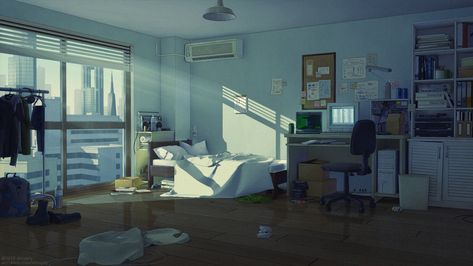 Bedroom background, Anastasia Ermakova on ArtStation at https://www.artstation.com/artwork/baBD8d Apartment Wallpaper, Anime Bedroom Ideas, Anime Bedroom, Bedroom Drawing, Bedroom Background, Bg Design, Bedroom Artwork, Scenery Background, Living Room Background