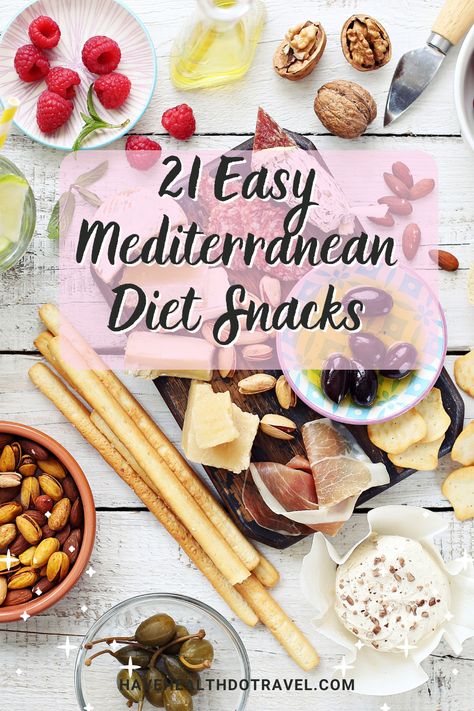 Love the benefits (and flavors!) of the Mediterranean Diet but hate cooking?  Here are 21 easy snack ideas that are quick to throw together (and delicious)!  #snacks #healthysnacks #healthysnackideas #mediterraneandietforbeginners #easymediterraneandiet #mediterraneandietsnacks #mediterraneandietrecipes How To Do The Mediterranean Diet, Quick Mediterranean Lunch Ideas, Snacks Mediterranean Diet, Mediterranean Diet Party Food, Medatrainian Diet Recipes Easy, Healthy Snacks Mediterranean Diet, Mediterranean Diet Benefits, Snacks For Mediterranean Diet, Meditterean Diet Snacks