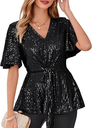 Sparkly Sequin Top, Sparkly Tops, Sequin Peplum Top, Glitter Blouse, Bell Sleeve Shirt, Sparkly Top, Party Tops, Dressy Tops, Clothes Shop