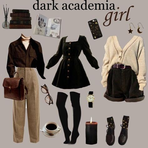 Dark Cottage Core Fashion Grunge, Fashion Outfits Academia, Dark A Academia Outfits, Dark Academia Inspired Outfits, Academic Clothes Aesthetic, Cute Outfits Dark Academia, Summer Acedamia Fashion, Aesthetic Outfits Academia, Albedo Outfit Ideas