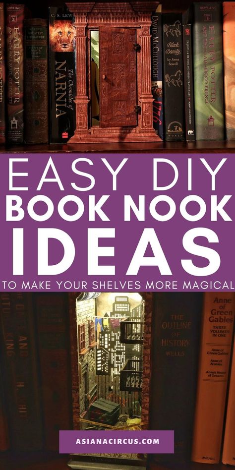 Explore the most magical DIY book nook kit ideas for kids and adults that will. Build the most brilliant yet easy shelf insert book nooks and book nook dioramas to decor your shelves. Book Nook Ideas, Easy Shelves, Diy Book Nook, Book Nook Kit, Shelf Insert, Diy Projects To Make And Sell, Easy Books, Nook Ideas, Kit Ideas