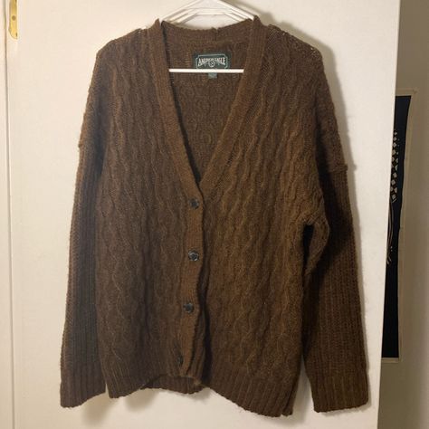 Brand New, Never Worn Says Size Xs But That Is Not Accurate. Closer To Size M Unless You Want It Very Oversized. Brown Cardigan Aesthetic, Dark Brown Cardigan Outfit, Brown And Grey Outfit, Thrift Outfits, Grandpa Outfit, Baggy Cardigan, Pink Prada, Random Clothes, Clothing Reference