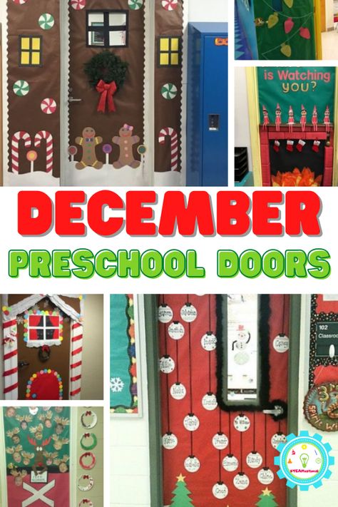 Door Decorations Classroom Christmas Fun, Pre K Door Decorations Christmas, Preschool Door Winter Theme, Preschool Holiday Door Ideas, Santa Claus Is Coming To Town Door Decorations, Christmas Door Ideas For Preschool Classroom, Christmas Prek Door Decorations, Preschool Christmas Door Ideas Easy, Easy Holiday Door Decorations For School