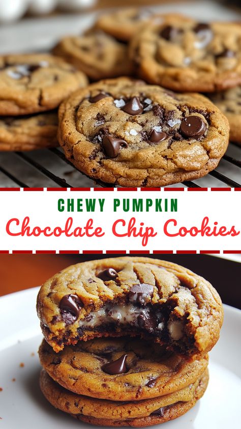 Easy Dessert Recipes: CHEWY Pumpkin Chocolate Chip Cookies Pumpkin Desserts Easy, Baking With Pumpkin, Brunch Salad, Cookies Pumpkin, Pumpkin Spices, Easy Pumpkin Dessert, Gin Sour, Pumpkin Cookie Recipe, Cozy Sunday