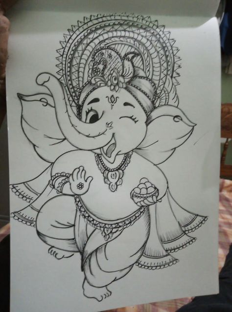 Ganesh Chaturthi Drawing Ideas, Ganesh Chaturthi Sketch, Virat Drawings, Ganapathi Images Drawing, Ganpati Sketch Pencil Easy, Lord Ganesha Drawing Pencil, Ganesh Ji Pencil Sketch, Ganapathi Drawing, Ganesha Drawing Sketches