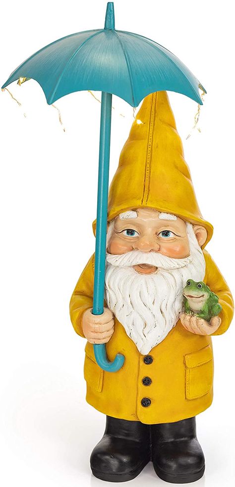 Funny Garden Gnomes, Solar Led Lights Outdoor, Rain Slicker, Garden Gnomes Statue, Gnome Statues, Outdoor Living Decor, Solar Led Lights, Garden Light, Solar Powered Lights