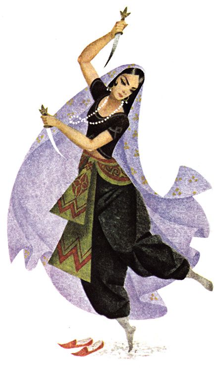 Morgiana from Ali Baba and the Forty Thieves-I enjoyed this story! Morgiana is a bad ass! This story should be called Morgiana and the Forty Thieves or Morgiana Saves Ali Baba's Ass Yet Again 😂 Great story and gives a little glimpse into Arabic culture. I listened to the audio version by BJ Harrison which I highly recommend! Audio book is only 1.5 hours long, a very quick read. || Severino Baraldi, Ali Baba and The Forty Thieves Ali Baba And The Forty Thieves, Severino Baraldi, Arabic Culture, Fairy Tale Illustration, South Asian Art, Ali Baba, Iranian Art, Audio Book, Indian Art Paintings