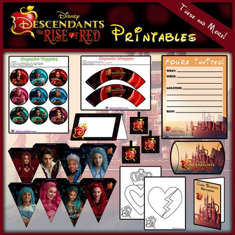 Rise Of Red Party Ideas, Descendants Rise Of Red Birthday Party Ideas, Descendants The Rise Of Red, Movie Printables, Descendants Red, Red Party Ideas, Descendants Party Ideas Birthdays, Disney Descendants Party, Disney Descendants Movie