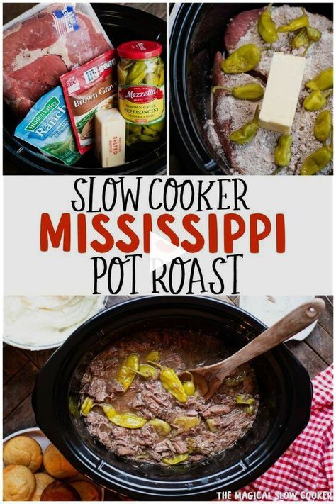 ▷ This unique recipe for Mississippi Pot Roast is full of flavor and the most tender roast you will ever try. - The Magical Slow Cooker #crockpot #slowcooker #mississippipotroast. Tenderloin Recipes Crockpot, Slow Cooker Mississippi Pot Roast, Crockpot Roast Recipes, Magical Slow Cooker, Air Fryer Recipes Appetizers, Mississippi Pot, Beef Tips And Gravy, The Magical Slow Cooker, Unique Recipe