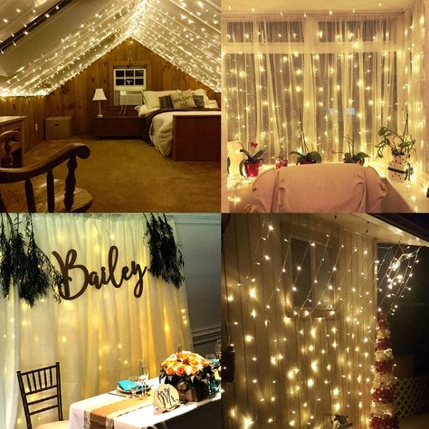 Warm White Fairy Lights, String Lights Party, Large Curtains, Led Curtain Lights, Net Lights, Bedroom Patio, Fairy Lights Bedroom, Led Curtain, Firefly Lights