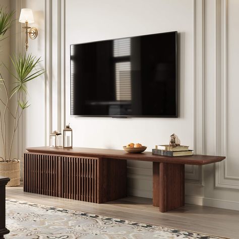 Coffee Table Tv Stand Ideas Living Rooms, Walnut Tv Wall, Tv Drawer, Entertainment Center Living Room, Tv Console Decorating, Walnut Tv Cabinet, Walnut Living Room, Room Tv Stand, Tv Stand Modern