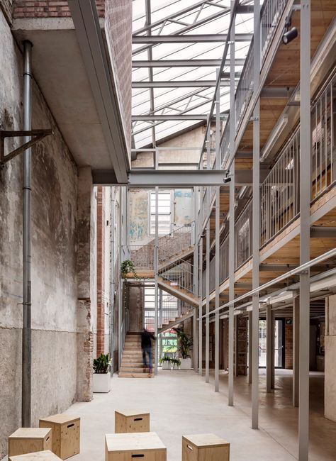 H Arquitectes, Adrià Goula · Civic Centre Lleialtat Santsenca 1214 Industrial Architecture Factories, Facade Refurbishment, Spanish Office, Urban Industrial Decor, Architecture Renovation, Renovation Architecture, Architecture Magazine, Tadao Ando, Industrial Architecture