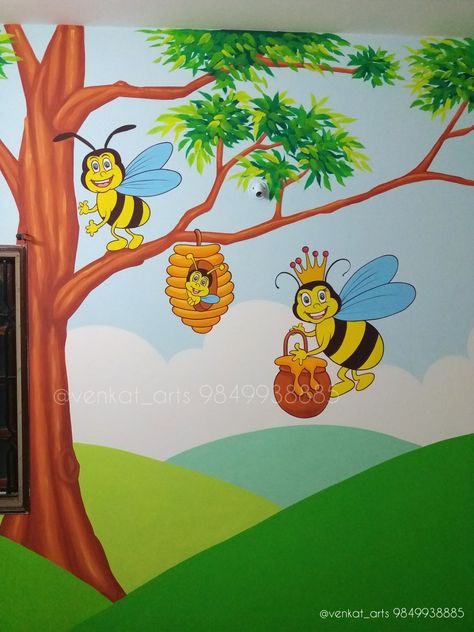 Any school Wall Painting 9849938885 Kindergarten Wall Painting, Simple Wall Drawings, Cartoon Wall Painting Ideas, Wall Art Painting Ideas, Play School Wall Painting, Kindergarten Decor, Murals Ideas, School Wall Painting, Childcare Teacher