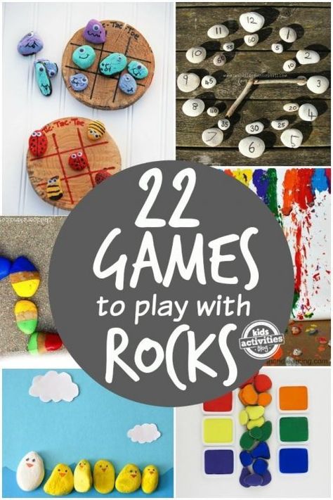 22 Fun, engaging games to play with rocks. So simple! Great for toddlers and preschoolers Rock Games, Story Stones, Toddlers And Preschoolers, Games And Activities, Diy Games, Nature Crafts, Rock Crafts, Learning Through Play, Activity Games