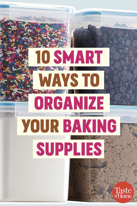 How To Organize My Baking Supplies, Baking Cupboard Ideas, Pantry Organization Baking Supplies, Organized Baking Supplies, Diy Baking Station Ideas, Baking Cupboard Storage, How To Organize Cake Decorating Supplies, Baking Items Organization, Baking Stuff Organization