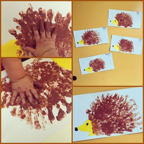 Fall Nursery Activities, Autumn Art For Babies, Hibernation Crafts For Infants, Baby Autumn Crafts, Hedgehog Handprint Craft, Baby Autumn Activities, Autumn Craft Kindergarten, Autumn Baby Activities, Autumn Crafts For Babies