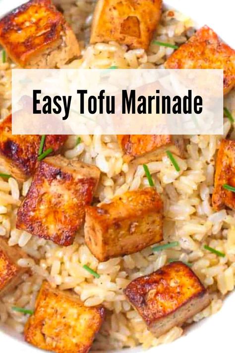 An easy tofu marinade with just 4 ingredients and tons of flavor. No more bland tofu! Cook the marinated tofu in a skillet or bake it in the oven. Easy Tofu Marinade, Marinade For Tofu, Tofu Recipes Easy, Tofu Burger, Tofu Marinade, Marinated Tofu, Crispy Tofu, Baked Tofu, Vegan Meal Prep