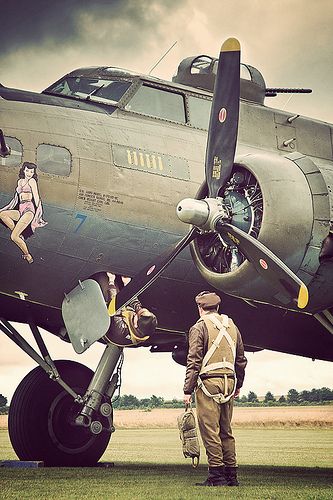 B-17 Flying Fortress. The young men were given 300 hours of intensive training before being deployed to action. The initial rejection rate of applicants was 45%. Less than perfect eyesight was a major cause of rejection.  rjp Photo Avion, Aircraft Nose Art, Wwii Airplane, Flying Fortress, Wwii Plane, Ww2 Planes, Vintage Aviation, B 17, Aircraft Art