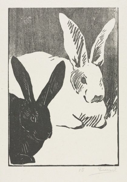 "The Rabbits" - Henri Charles Guérard - French - 1893 Symbolic Art, 19th Century Art, Woodcuts Prints, Cleveland Museum Of Art, Bunny Art, Graphic Arts, Japanese Artists, Art Movement, Art Plastique