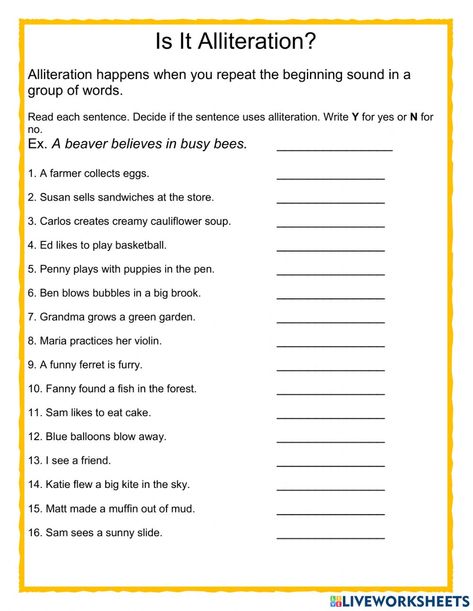 Alliteration Worksheet, Alliteration Examples, Alliteration Activities, Figurative Language Worksheet, Escuela Diy, English Notes, Ela Worksheets, Language Arts Worksheets, Worksheets For Grade 3