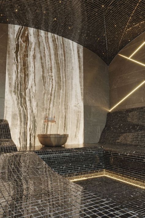 Home Hamam, Massage Room Design, Home Spa Room, Indoor Pool Design, Spa Interior Design, Marquina Marble, Nero Marquina Marble, Sauna Design, Spa Interior