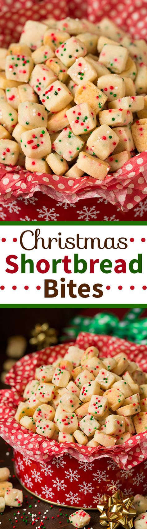 Christmas Shortbread Bites - these are the most pop-able fun to eat cookies out there! They were actually really easy to make and they taste AMAZING! A perfect Christmas treat, but you could also use a rainbow sprinkle blend for birthdays. Shortbread Bites, Rainbow Sprinkle, Resepi Biskut, Christmas Shortbread, Eat Cookies, Christmas Treat, Good Eat, Christmas Snacks, Deilig Mat