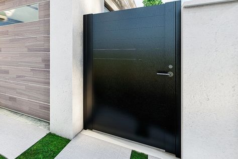 Alumission's gate kit comes in many sizes. Order the size that is exact or slightly bigger than your opening. The gate can be built smaller than the kit. Contemporary Gates, Doors Locks, Side Gate, Metal Garden Gates, Yard Gate, Pool Gate, Gate Kit, Modern Gate, Metal Gate