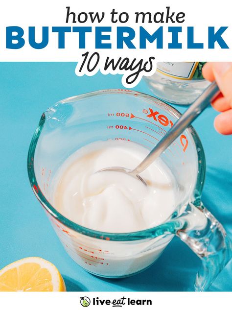 Need buttermilk for a recipe but just realized you don't have any? Drop those car keys! We've rounded up 10 of our favorite buttermilk substitutes for cooking and baking. From easy replacements to dairy-free alternatives, there's something for everyone in here! Buttermilk Replacement, Vegan Baking Substitutes, Quick Smoothie Recipes, Make Buttermilk, Buttermilk Substitute, Veg Meals, Cake Techniques, Fermented Milk, How To Make Buttermilk