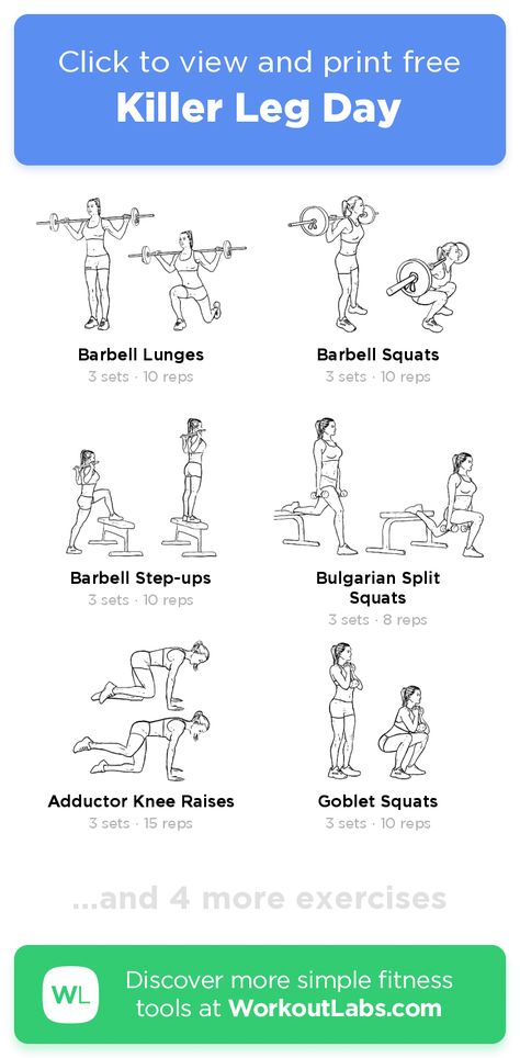 Killer Leg Day – click to view and print this illustrated exercise plan created with #WorkoutLabsFit Leg Workout Sets And Reps, Killer Leg Workout At Home, Killer Legs Workout, Smith Machine Workout, Workoutlabs Fit, Machine Workouts, Killer Leg Workouts, Legs Exercise, Soft Challenge