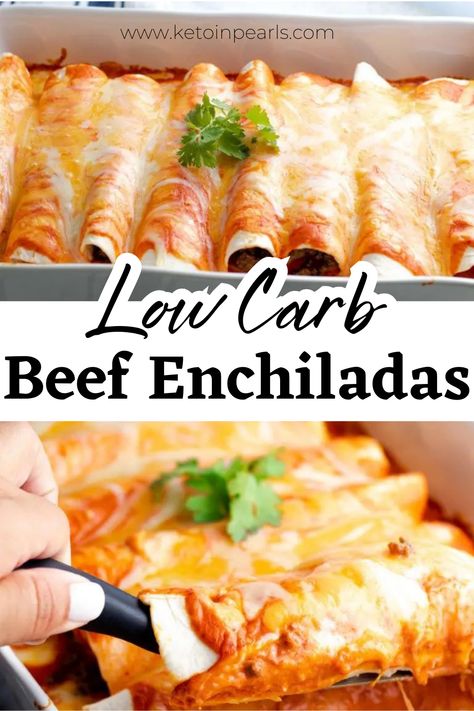 These easy low carb enchiladas with beef use a homemade keto taco seasoning and a couple of store bought ingredients for an effortless halfway homemade keto beef enchilada recipe that your whole family will love! Keto Taco Seasoning, Low Carb Enchiladas, Low Sugar Diet Recipes, Beef Enchilada Recipe, Beef Enchilada, Keto Beef, Low Fat Low Carb, Enchilada Recipe, Low Carb Mexican