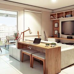 Living Room Combo Ideas, Office Living Room Combo, Living Room Office Combo, Japandi Living Room Design, Ruang Tv, Japandi Living Room, Living Room Divider, Japandi Living, Small Home Offices