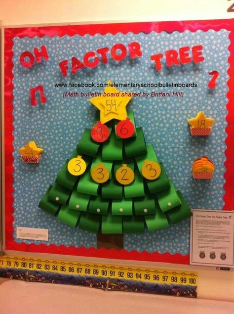 Christmas Math board Factor Trees, Math Bulletin Boards, Teaching Holidays, How To Make Christmas Tree, Christmas Math, Christmas School, Christmas Classroom, Creative Classroom, Middle School Math