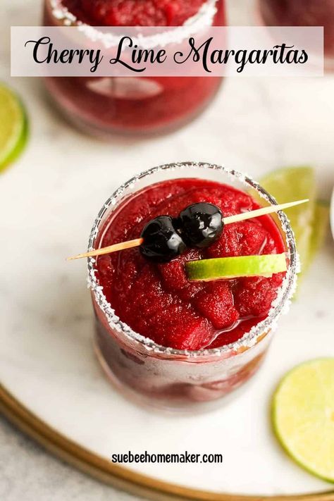 Cherry Margaritas are incredibly delicious and refreshing due to their tangy and flavorful profile. The combination of sweet cherries, tart lime juice, and tequila creates a well-balanced and enjoyable cocktail. Cherry Drink Recipes, Black Cherry Margarita, Crunchy Salad Recipes, Homemaker Recipes, Cherry Margarita, Cherry Drink, Happy Hour Food, Bacon Wrapped Jalapeno Poppers, Lime Margarita