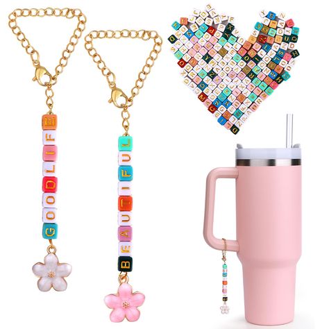 PRICES MAY VARY. DIY Your Cup Charms - We provide 200 clay letter beads, quantity enough to allow you to personalize your water bottles. You can string your name, motto, or any letter decoration you want! No more embarrassment about grabbing the wrong cup at a party or in a crowd! Make Your Tumbler Stylish - Letter beads, plus a flower pendant, bring a unique style to your tumbler. Whether you're sunbathing at the beach, swimming in the pool, or playing outdoor sports, you can easily add beauty Stanley Charms Diy, Water Bottle Charms, Shoe Accessories Diy, Stanley 40oz Tumbler, Cup Charms, Tumbler Handle, Beaded Work, Personalized Water Bottle, Bead Making