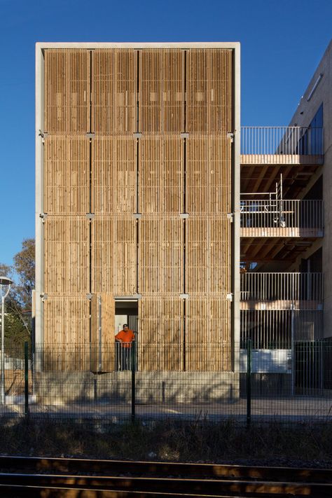 Gallery - Social Housing + Shops in Mouans Sartoux / COMTE et VOLLENWEIDER Architectes - 7 Wood Facade, Wooden Facade, Bamboo Structure, Bamboo Architecture, Wood Architecture, Bamboo House, Social Housing, Small Buildings, Shop Front Design