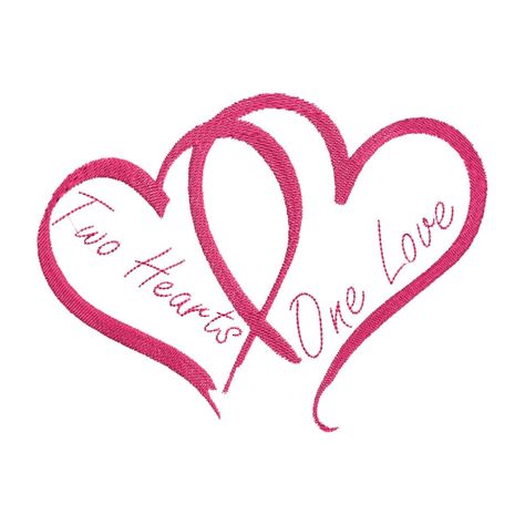 Embroidery Designs Love, Heart Embroidery Designs, Two Hearts Together, Valentines Embroidery Designs, Two Hearts One Love, Love Heart Design, Heart Machine Embroidery, Stencil Outline, Wedding Graphics