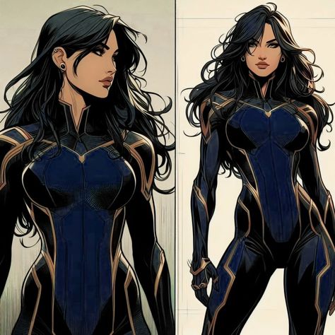 Hero Vs Villain Costume Ideas, Super Suits Female Design, Superhero Art Oc, Marvel Oc Character Design, Female Superhero Oc, Women Superhero Costumes, Female Superhero Costumes Design, Marvel Female Villains, Hero Outfits Design Female