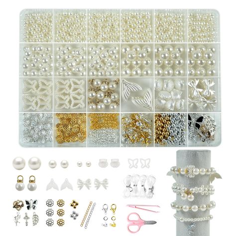 PRICES MAY VARY. Everything You Need to Get Started: This bead kit includes everything a beginner needs to start making beautiful bracelets and jewelry, including:Pearls, pendants,beads accessories, elastic thread, scissors, tweezers and more! Endless Creativity:Our kits allow you to use your imagination to create your own style and make unique jewellery, besides that, we will try to provide you with some ideas and we will show more of our ideas on the pictures! BRACELET MAKING KIT:5mm pearl bea Bracelet Making Kit Beads, Jewelry Making Pearls, Beads Kit, Bracelet Making Kit, Beads Accessories, Bracelet Kit, Bead Jewellery Supplies, Beautiful Bracelets, Elastic Thread