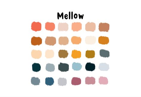 Mellow Colors Colour Palettes, Procreate Palettes, Procreate Palette, Boho Colors, Mellow Colors, Eclectic Cottage, Color Rush, Colour Combo, Color Palette Design