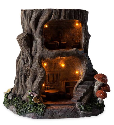 Lighted Fully-Furnished Fairy Dream House | HearthSong Fairy Tree Houses, Fairy Garden Designs, Diy Bird Feeder, Fairy Dragon, Fairy Tree, Diy Birds, Gnome House, Fairy Garden Houses, Fairy Garden Diy