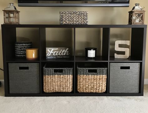 Living Room Cube Storage Decor, Cube Storage Under Tv, How To Decorate Cube Shelves, Cube Organizer As Tv Stand, 8 Cube Organizer Ideas Bedroom, Cube Tv Stand Ideas, 8 Cube Organizer Decor, Cube Shelf Tv Stand, Tv Stand Cube Organizer