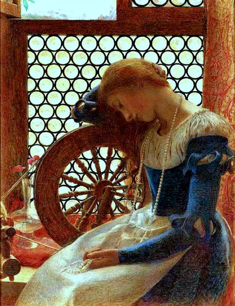 Frank Cadogan Cowper - Margaret (Alone at her Spinning Wheel) Frank Cadogan Cowper, John William Godward, Pre Raphaelite Paintings, Pre Raphaelite Brotherhood, Pre Raphaelite Art, John Everett Millais, Briar Rose, Pre Raphaelite, Images Esthétiques