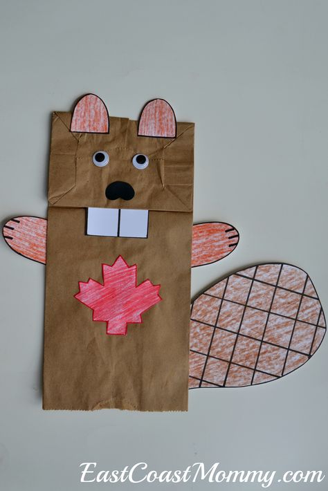 Fantastic Canada Day crafts and activities... including this adorable paper bag puppet beaver. Beaver Paper Bag Puppet, Canada Crafts For Toddlers, Paper Bag Beaver Craft, Canada Theme Preschool, Canada Day Preschool Crafts, Canada Activities For Preschool, Canada Day Kids Crafts, Canadian Crafts For Kids, Paper Bag Arts And Crafts