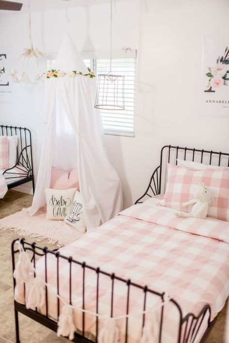 Design Ložnic, Shared Girls Room, New Farmhouse, Fantasy Bedroom, Room Hacks, Farmhouse Room, Youngest Daughter, Toddler Girl Room, Twin Beds