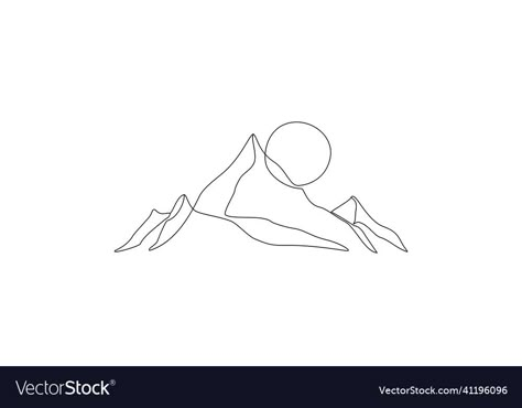 Line Art Drawings Mountains, Line Drawn Mountains, One Line Mountain Drawing, Mountain Simple Drawing, One Line Drawing Travel, One Line Landscape, Nature Simple Drawing, Mountain Silhouette Tattoo, Single Line Mountain