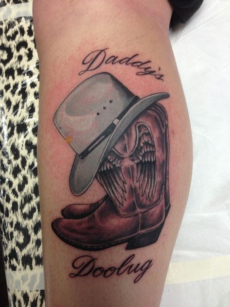 Cowboy Hat Tattoos | cowboy boots with hat by russell fortier lucky 7 tattoo Cowboy Boot Tattoo, Cowboy Hat Tattoo, Hat Tattoo, Cowgirl Tattoos, Cowboy Tattoos, Army Tattoos, Free Tattoo Designs, Female Tattoos