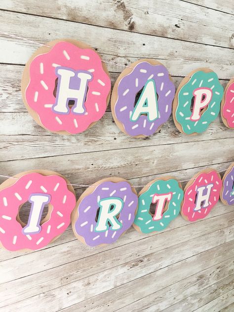 Donut Birthday Party Decorations, Donut Banner, Donut Party Decorations, Donut Theme Party, Doughnut Party, Donut Themed Birthday Party, Donut Decorations, Birthday Donuts, Donut Birthday Parties