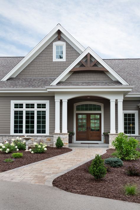 Shagbark Residence - Craftsman - Exterior - Milwaukee - by Highland Builders LLC | Houzz Craftsman Entry, Craftsman Home Exterior, Exterior House Siding, House Colors Exterior, Exterior House Colors Combinations, House Paint Color Combination, Gray House, Exterior House Paint Color Combinations, Exterior House Color